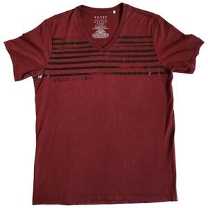 Guess burgundy red black v neck short sleeve t shirt sz M